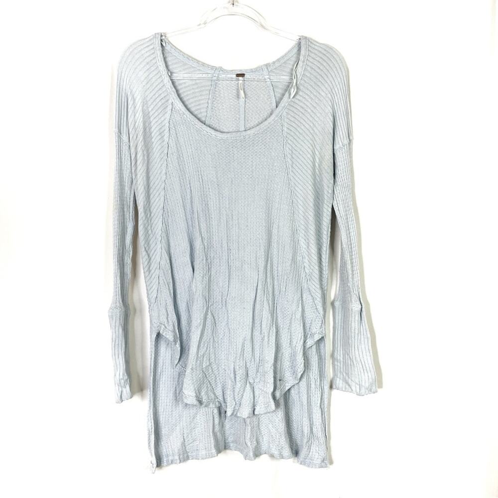 Free People | Waffle Knit Thermal Long Sleeve Light Blue Rayon Blend Womens S